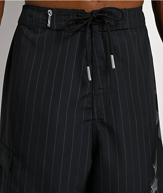 Rusty Primal Riot Pinstripe Black Board Shorts