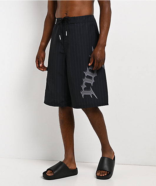 Rusty Primal Riot Pinstripe Black Board Shorts