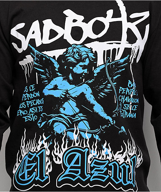 SAD BOYZ by Junior H Pray El Azul Black Long Sleeve T-Shirt