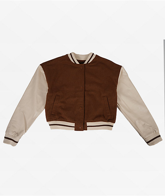 SSS Clothing Letter Patch Brown Varsity Jacket