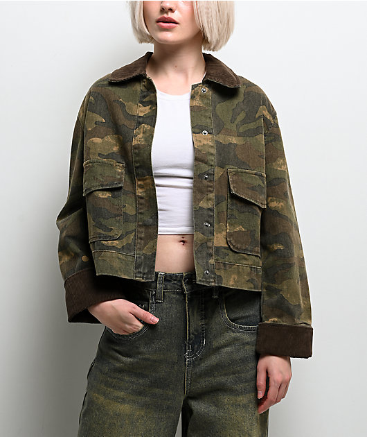 STOOSH Camo Wash Crop Barn Jacket