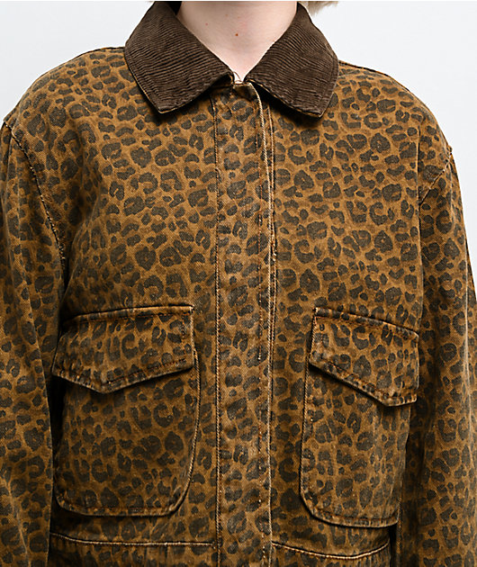 STOOSH Cheetah Brown Wash Crop Barn Jacket