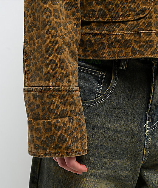 STOOSH Cheetah Brown Wash Crop Barn Jacket