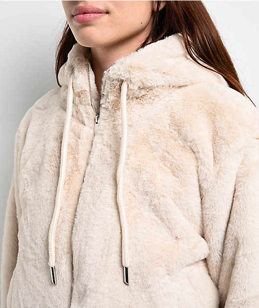 Cream faux fur hoodie best sale