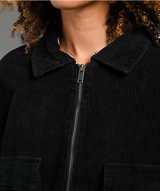 STOOSH Faux Fur Black Corduroy Crop Bomber Jacket