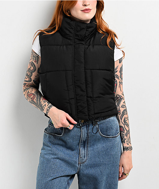 26 International Quilted Black Crop Puffer Vest | Zumiez