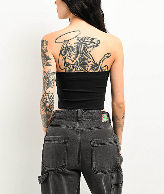 SWIXXZ Rhinestone Black Buckle Tube Top | Zumiez