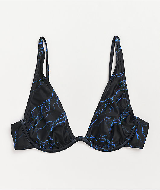 SWIXXZ Blue Thunder top de bikini de triángulo negro con aros