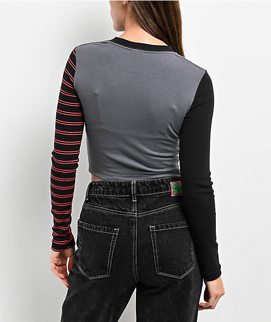 SWIXXZ Creepy Chrome Grey Long Sleeve Crop T-Shirt