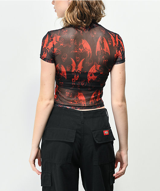 Black and store red mesh top