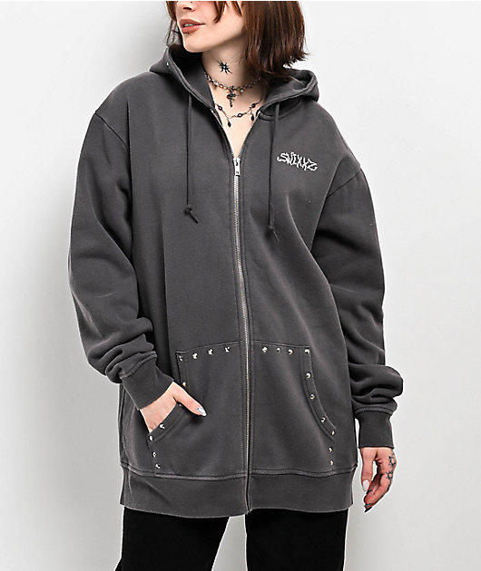 SWIXXZ Lighter Studded Grey Zip Hoodie