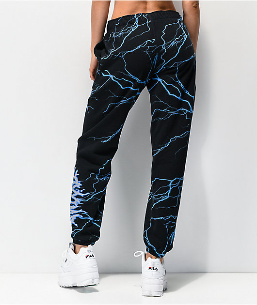 black sweatpants with lightning bolts
