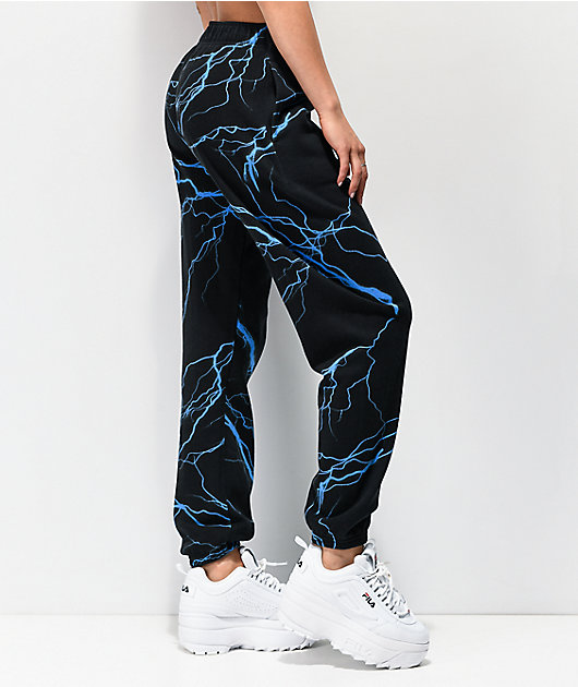 black sweatpants with lightning bolts