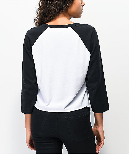 White Raglan Crop Long Sleeve T-Shirt
