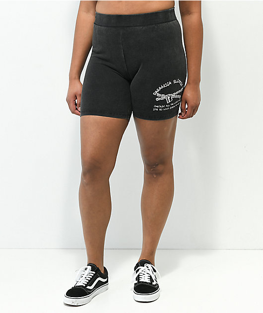 washed black biker shorts