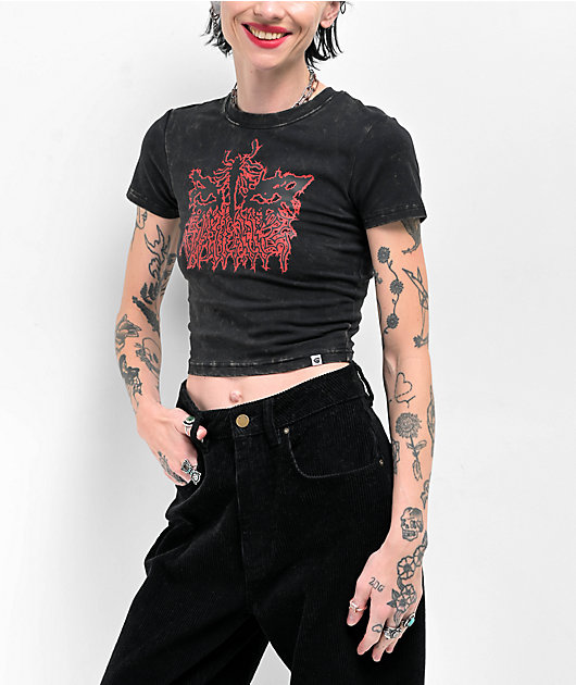 SWIXXZ Punk Eyes Baby Black Crop T-Shirt | Zumiez