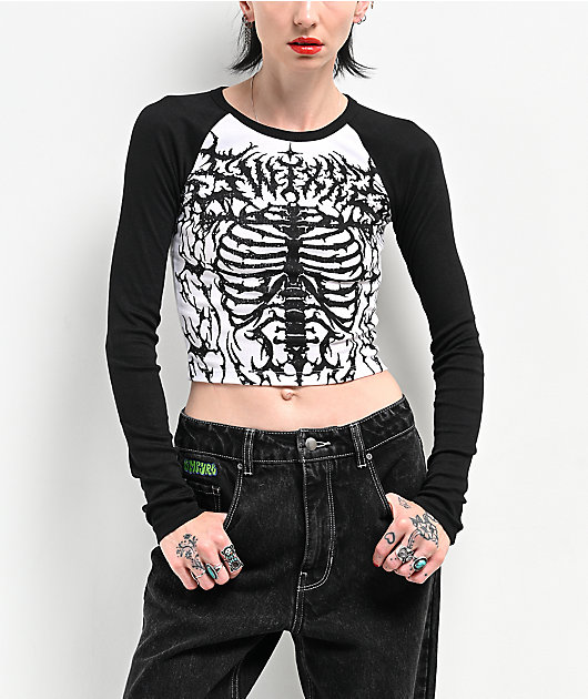 SWIXXZ Raglan Ribs Black & White Long Sleeve Crop T-Shirt | Zumiez