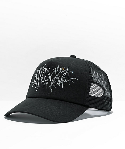 AYM✨ SWIXXZ Rhinestone Logo Black Trucker Hat | Zumiez