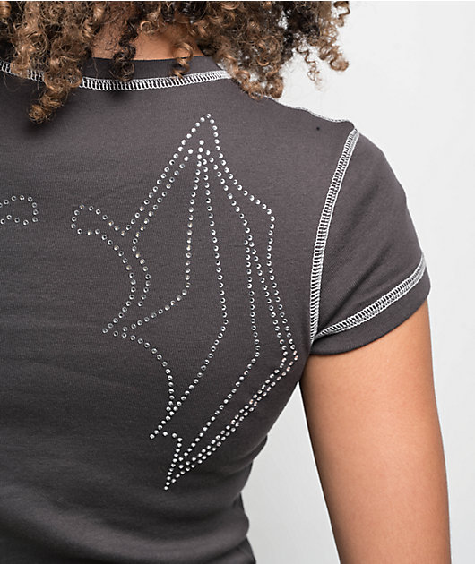 SWIXXZ Rhinestone Wings Grey Crop T-Shirt | Zumiez