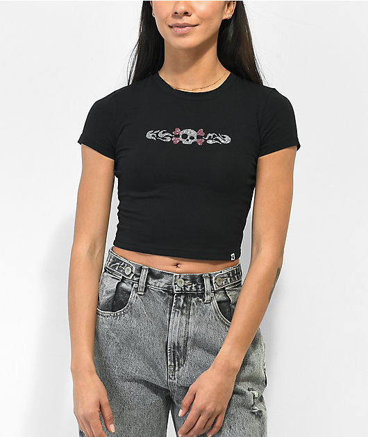 SWIXXZ Skull Black Crop T-Shirt | Zumiez