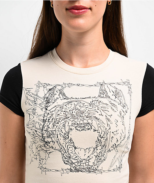 SWIXXZ Small Dog Beige Crop T-Shirt | Zumiez