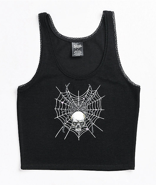 SWIXXZ Tangled Lace Black Crop Tank Top