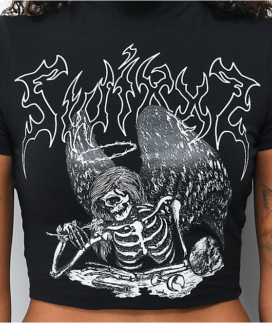 SWIXXZ Top corto con cuello alto en negro con hebilla Best Wishes