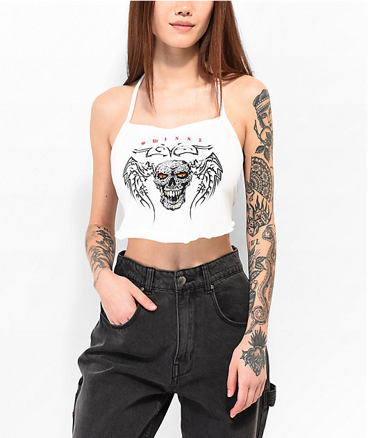 SWIXXZ Wing Skull White Halter Top | Zumiez