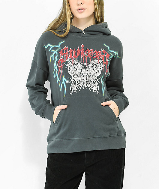 SWIXXZ by Maggie Lindemann Butterfly Chrome Grey Hoodie | Zumiez