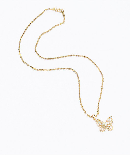 Saint Midas Collar de mariposa con cadena de baguette de oro
