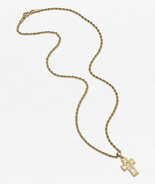 Saint Midas Cut Out Cross 20" Gold Chain Necklace