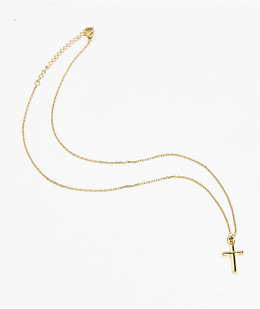 Saint Midas Dainty Cross 16" Gold Chain Necklace