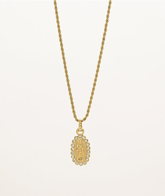 Saint Midas Diamond Guadalupe 20" Gold Chain Necklace