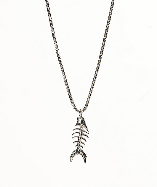 Saint Midas Fish Bone 24" Silver Necklace