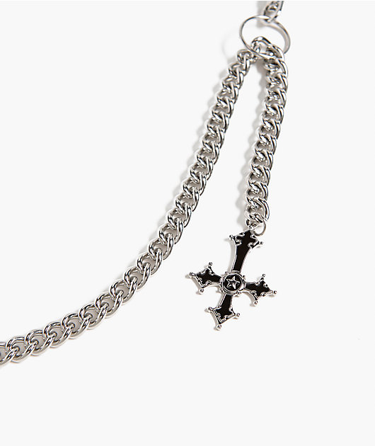 Saint Midas Gothic Cross Silver Pocket Chain