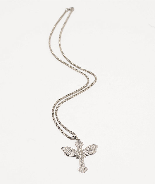 Saint Midas Gothic Moth 22" Silver Necklace