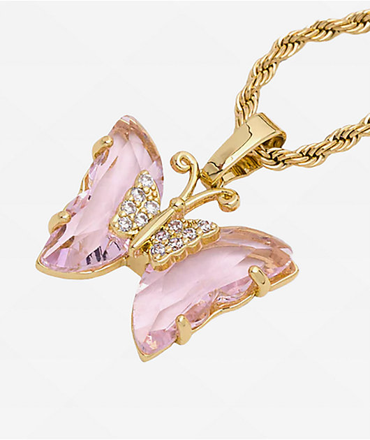 Saint Midas Love Quartz Gold 10" Butterfly Necklace