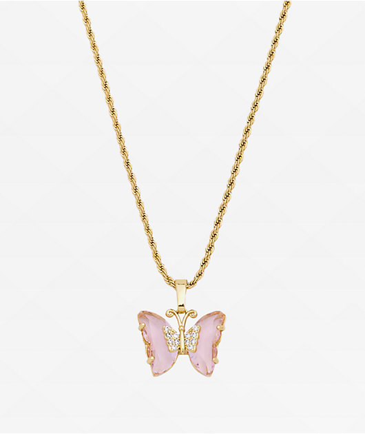 Saint Midas Love Quartz Gold 10" Butterfly Necklace