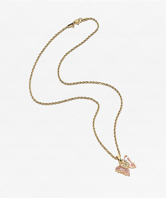 Saint Midas Love Quartz Gold collar de mariposa de 10