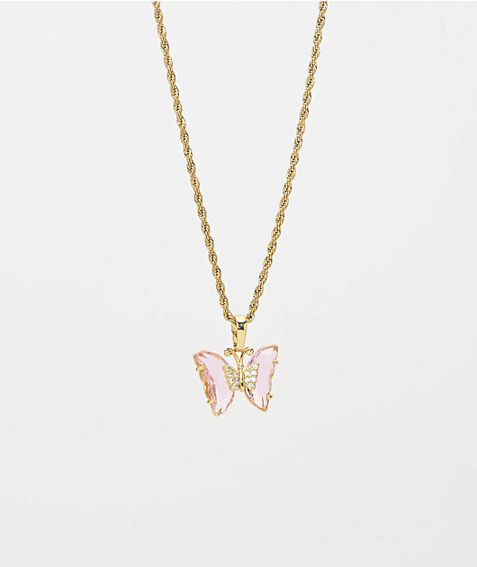 Saint Midas Love Quartz Gold collar de mariposa de 10