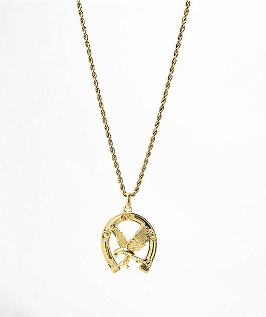 Saint Midas Lucky Eagle Pendant 20" Gold Chain Necklace