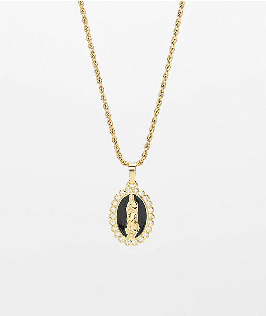Saint Midas Obsidian Mother Mary collar con cadena de oro de 20