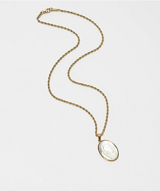 Saint Midas Pearlescent Mother Mary 20" Gold Chain Necklace