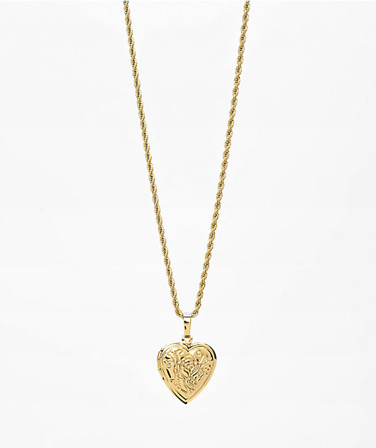 Saint Midas Rose Heart Pendant 18" Gold Chain Necklace