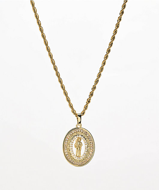 Saint Midas Saint Judas Crystal Pendant 20" Gold Chain Necklace