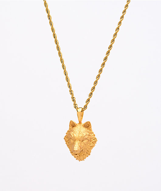 Saint Midas collar de cadena de cuerda oro amarillo de con cabeza de lobo