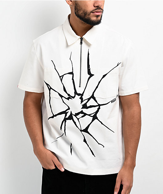 Salem7 Broken Glass White Half Zip Short Sleeve Canvas Shirt | Zumiez