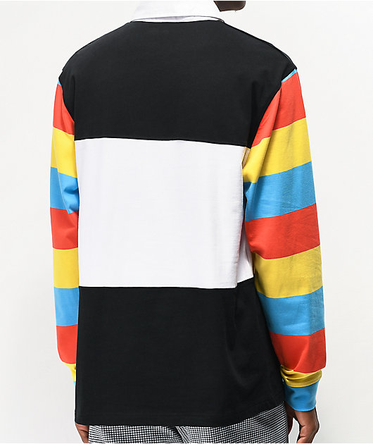 Salem7 Go Away Black, White & Multicolor Long Sleeve Polo Shirt