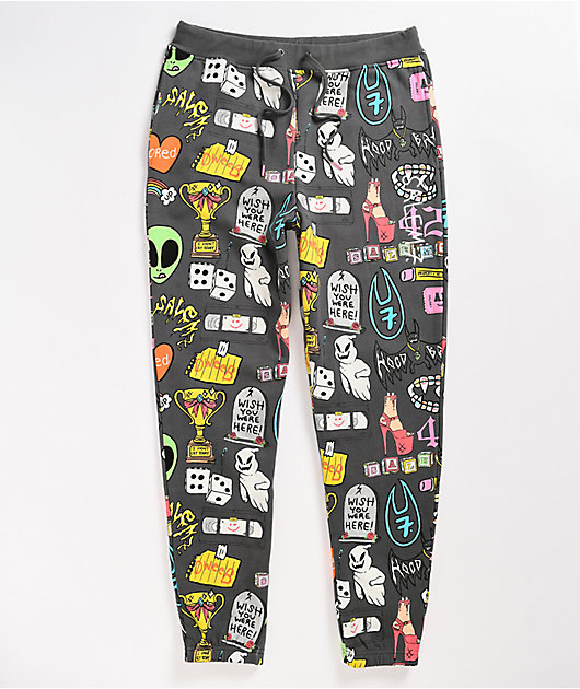 black graphic sweatpants