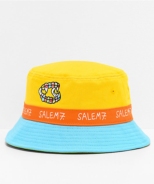 blue and yellow bucket hat